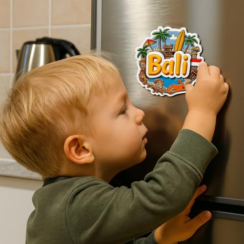 Image of Naxon Bali Country Theme Souvenir Wooden Refrigerator Stylish Fridge Magnet - Fridge Decoration Magnet for Kitchen & Home Decor | Perfect Souvenir Gift | Size 3x3 Inches | Pack of 1