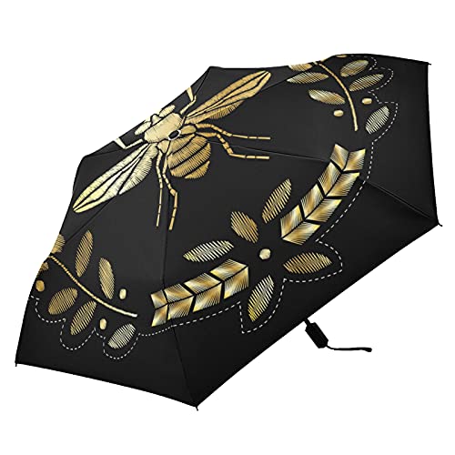 Parapluie pliable noir de voyage compact : l'abeille dorée anti UV