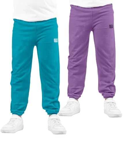 Image of KYDA Kids Boys Premium 100% Cotton Regular Fit Track Pants Soft Breathable Elastic Waist Casual Joggers Kids Playwear Everyday Comfort Wear-Pack of 2