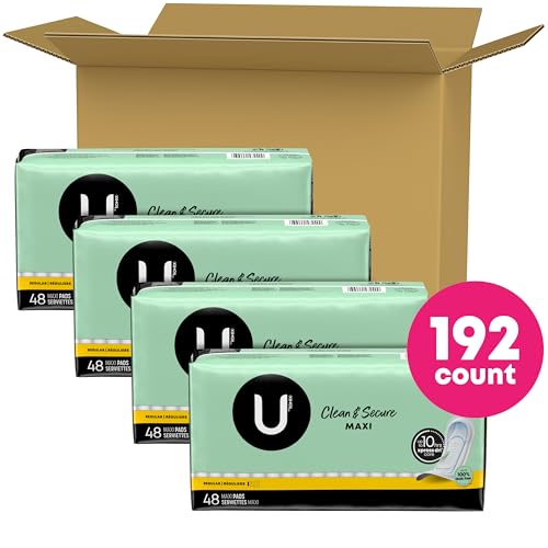 u by kotex clean amp secure maxi pads regular absorbency 192 count 4 packs of 48 packaging may vary