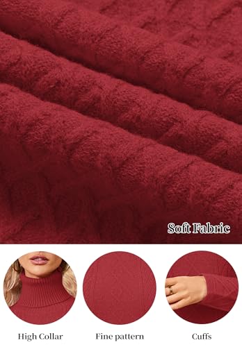 Image of Women's Cable Knit Turtleneck Sweater Long Sleeve Sexy Pullover Tunic Mini Bodycon Sweater Dress Trendy Spring Outfits