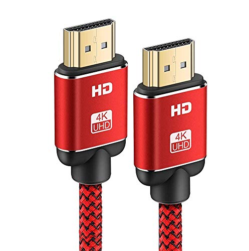 Câble HDMI 4K 2m(Rouge), Snowkids Haute Vitesse HDMI 2.0 18Gbps 4K@60Hz en Nylon tressé, connecteurs plaqués Or avec Canal arrière Ethernet/Audio, Compatible avec vidéo 4K UHD 2160p, HD 1080p