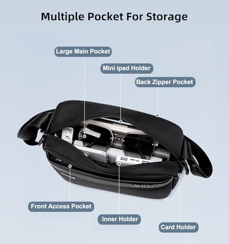 Image of Arctic Hunter Sling Bag for Men & Women | Fits 8 inch Tablet | Multiple Pockets for Organization | Durable Water-Repellent Polyester | Secure Back Zipper Pocket for Valuables