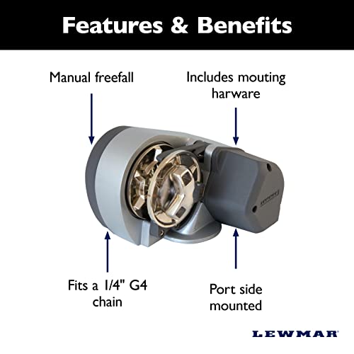 Image of Lewmar Pro Sport 550 12V Windlass for 1 /4 inch G4 Chain, Manual Freefall, Maximum pull 550 lbs., Port Side Mounted Gypsy, for Boats 20'-30' - 2020201167