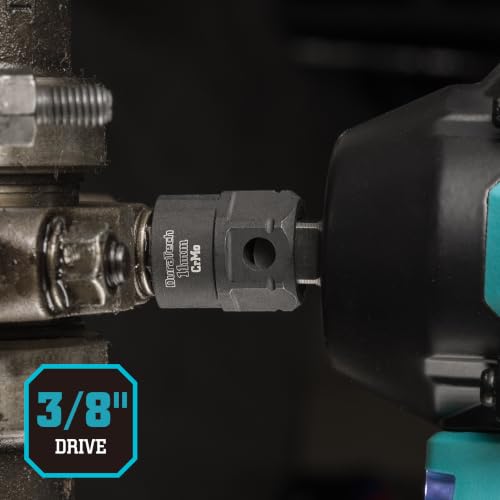 Image of DURATECH 10-Piece 3 /8 inch Drive Stubby Impact Socket Set for Narrow Spaces | 10mm-19mm, Metric, Cr-Mo Steel, Size Markings, for Tight Spaces, Organized in Magnetic Storage Rail, for Automotive Repairs