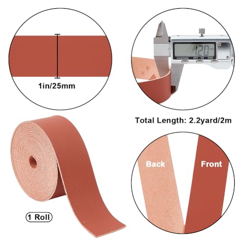 GORGECRAFT Brown Leather Straps 25mm Wide Full Grain Leather Strips 200cm Long 1.2mm Thick Single Sided Flat Imitation Leather Cord Threads Rope for DIY Crafts Jewelry Making Guitar Belt Boot Lace - Image 2