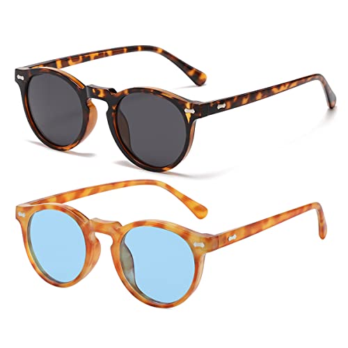 Image of Gleyemor Vintage Polarized Sunglasses for Men Round Sunglasses UV400 Protection Retro Hand-crafted Acetate Frame