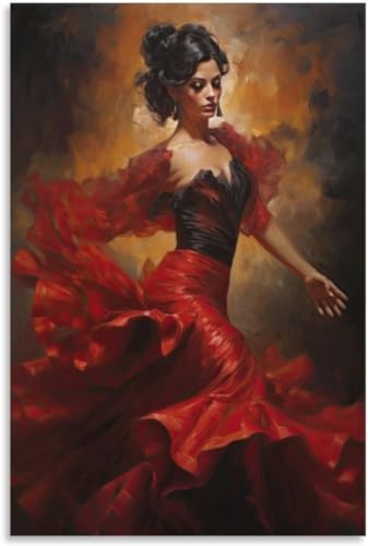 Orjdjz Wxkbl Affiche et Impressions de Danseuse de Flamenco de Style Espagnol Belle Femme espagnole Art Mural Danseuse de Flamenco Peinture Toile pour la...