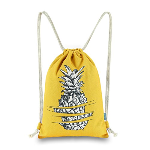 Miomao Drawstring Backpack Pineapple Style String Bag Canvas Beach Sport Daypack
