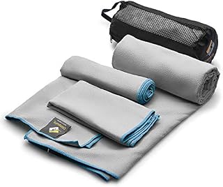 Set of 3 Microfiber Towels Fast Drying Gray Travel Backpacking Yoga Swimming Sports