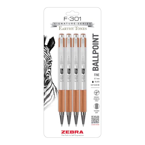 Stylo à bille rétractable Zebra F-301 en acier inoxydable durable noir