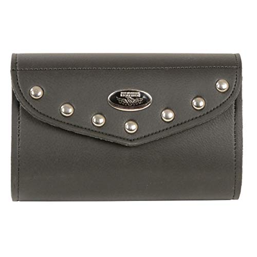 Bolsa pequeña para parabrisas de PVC negro con cierre de velcro y remaches de latón cromado miniatura 3