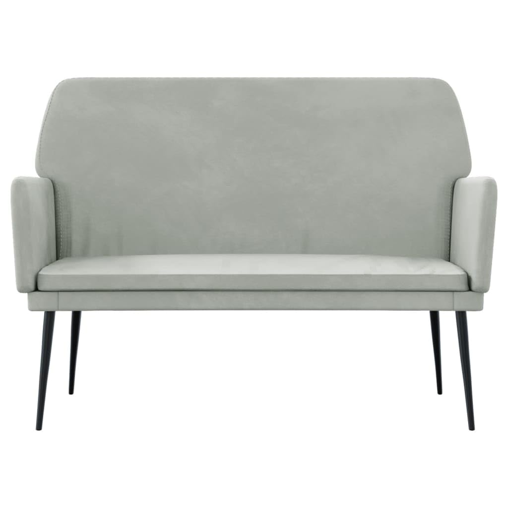 Ławka do siedzenia jasnoszara z aksamitu 108 x 79 x 79 cm z metalowym stelażem, tapicerowana, do salonu, sypialni, na taras i ławkę ogrodową