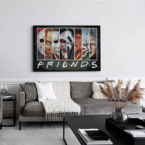 Image of Halloween Cross Stitch Stamped Kits for Adults Beginners-Horror Embroidery Friends Counted Cross Stitch Kits Patterns for Beginners 11 CT Dimensions Embroidery Kits Arts Craft Kits Home Decor
