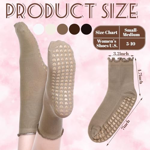 10 Pairs Pilates Socks with Grips for Women Cute Yoga Non Slip Ruffle Ballet Turn Cuff Crew Frilly Athletic Socks for Fitness Workout Casual 5 Colors2