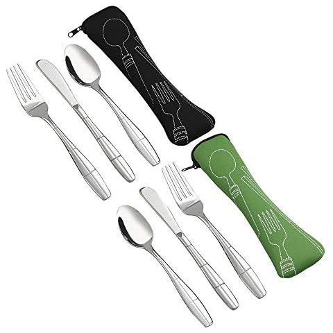 Eagrye 8-Piece Stainless Steel Camping Flatware, Knife Fork Spoon, Service for 2 Cover