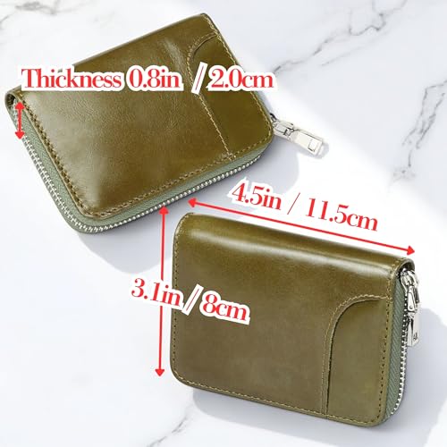 Genuine Leather 12 Card Slots Zipper Accordion Purse, Minimalist Slim Multi Pockets Zip Around Wallet Purse, Compact Card Organizer with Key Ring Strap (Red)3