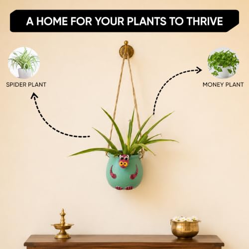 Image of AAKRITI ART CREATIONS Terracotta Hanging Planter | Blue Bull Design, Modern Art, Matte Finish | Decorative Hanging Pot for Indoor & Outdoor Home Decor