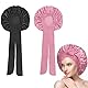 2 pcs Satin Haarhaube für Damen,Die Nacht Weiche Bonnet Sleep Cap für Damen,Haarhaube für die Nacht,Schlafhaube Haare Schützen,Verstellbares Breites Band zur Befestigung am Kopf,Rosa+Schwarz