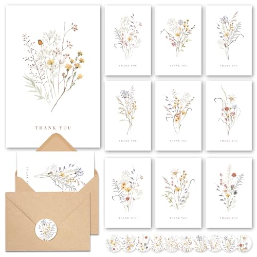 AUDREE Boho Wildflower Thank You Cards with Envelopes (Pack 20 Wildflower Thank You Cards, 4x6)