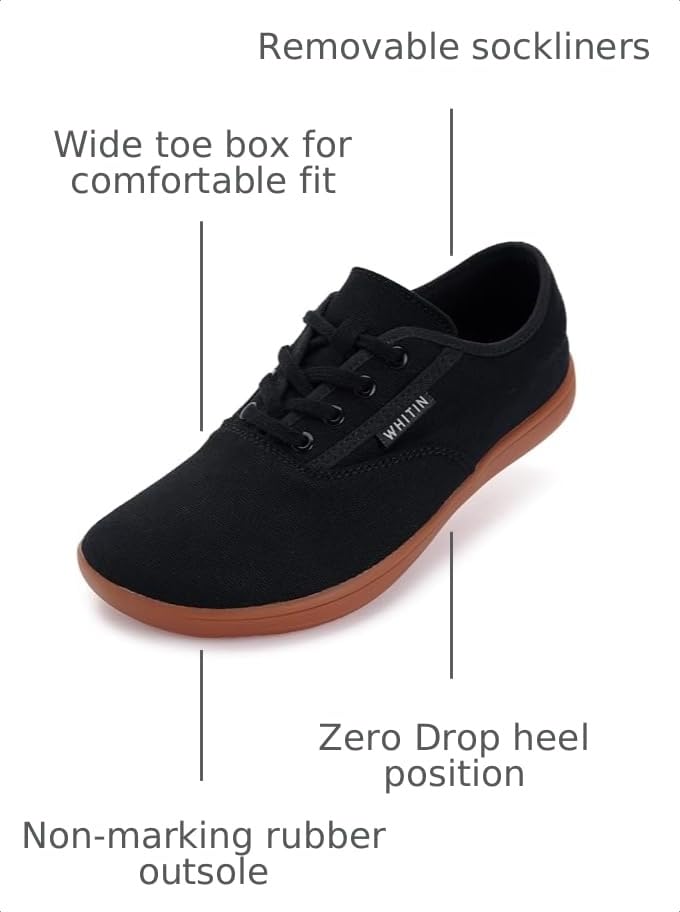 Image of WHITIN Women's Wide Toe Box Canvas Barefoot Shoes W87 | Roomy Toe Space for Wide Feet, Zero Drop for Natural Foot Position, Removable Insole, Comfort for Casual, Daily Walking, Gym