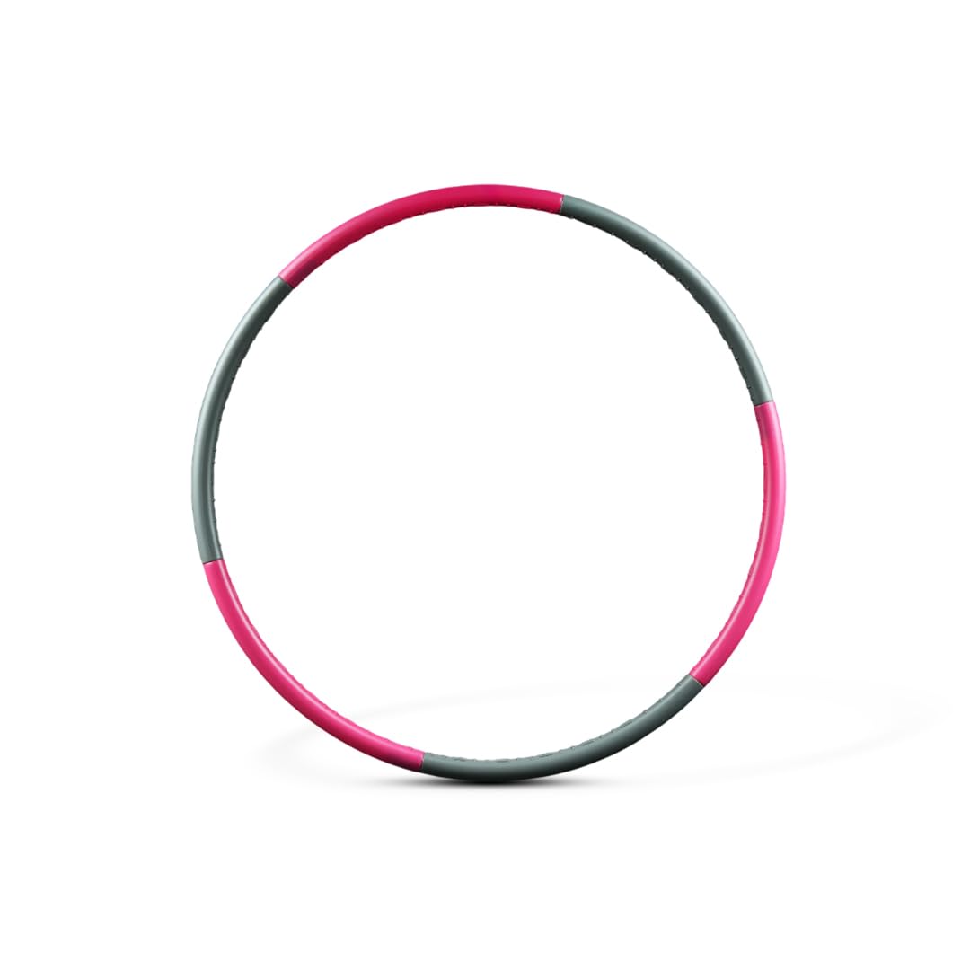 Fitness Hula Hoop for Adults – 8-Section Detachable Weighted Hula Hoop 2 lb with Soft Padding – Portable Fitness Hoop for Exercise, Weight Loss & Core Training – Pink/Grey