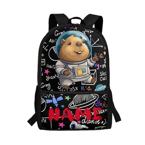 Rnyleeg Custom Name Capybara Backpack for Boys Elementary School Personalized Boys Backpack 10-12 Years Old Large Capacity Kids Book Bag Back to School Supplies Set
