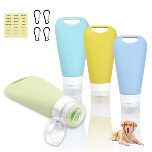 CYZBL 4 Stück Futtertube zum Befüllen Hund, 90ML Nassfutter Silikon Reiseflaschen, Silikon Reisetube für Toilettenartikel, Befüllbare Tuben mit Teleskopschnalle für Hundefutter