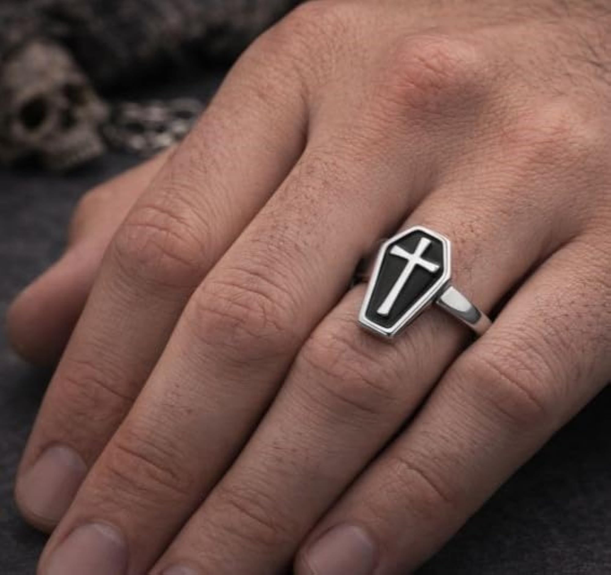 Gothic Black Enamel Cross Stainless Steel Ring