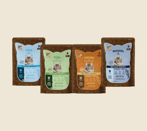 Image of Brunos Cat Taster Bundle - Pack of 4 |Grain-Free | High-Meat Wet Food | Variety Pack with Tuna, Chicken, Salmon, Mackerel Recipes | for Hydration, Nutrition & Complete Feline Wellness