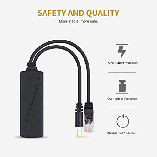 Adaptador Divisor PoE Ethernet 48V a 12V, compatible con 10/100/1000Mbps PoE estándar IEEE 802.3af, salida de 12V para Cámara de Vigilancia (Paquete de 2) miniatura 3
