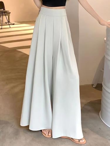 Betusline Women's Culottes High Waist Casual Pleated Wide Leg Palazzo Long Pants3
