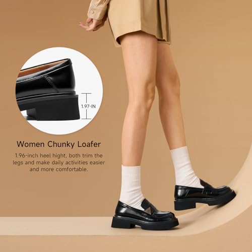 Image of BEAU TODAY Womens Platform Loafers, Leather Penny Loafer Shoes