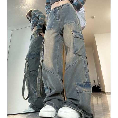 Fashion Gothic Y2K Straight Leg High Waisted Jeans for Women Casual Vintage Patchwork Baggy Denim Pants3
