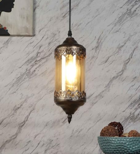 Image of Metal Vintage Antique Hanging Pendant Ceiling Light for Entryway, Lobby, Bedroom, Living Room, Dining Room Etc. Bulb Included