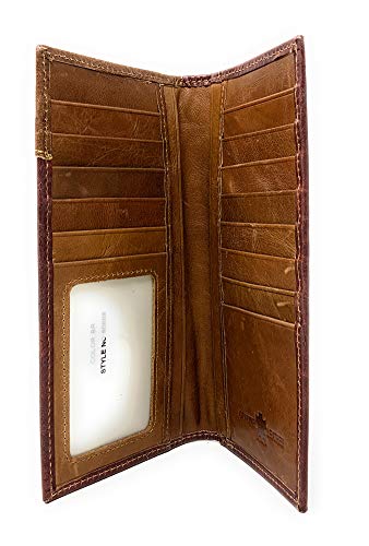 Western Men's Cow Fur Genuine Leather Basketweave Bifold Wallet in Multi Emblem (Coffee Longhorn)3