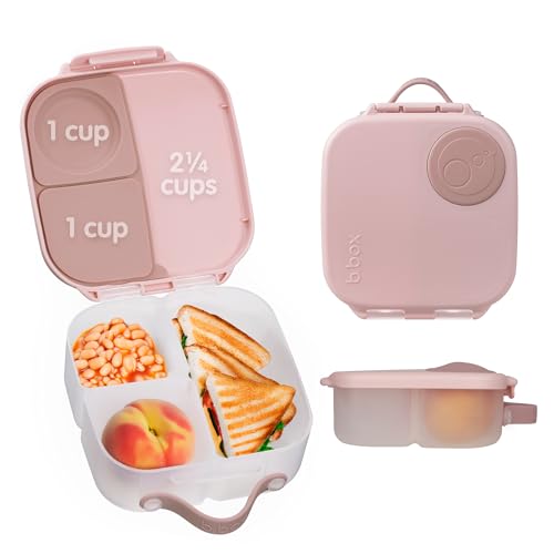 b.box Mini Lunch Box - 4.25 Cup Leak Proof Bento Box for Kids Ages 3+ - 3 Compartment Snack Containers, School Lunch Container, Dishwasher Safe, BPA-Free, PFAS-Free - Blush Crush