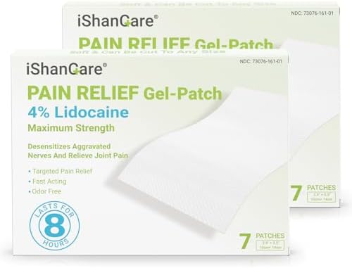 ishancare Lidocaine4% Patches, Maximum Strength Pain Back for Relief, Neck, Shoulders, Knees, Elbows, Fast Acting, Unscented,14Count