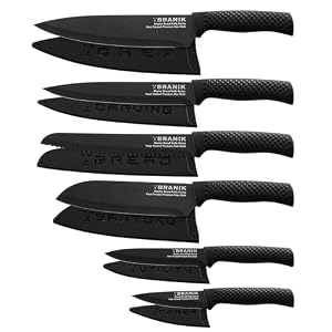 BRANIK Titanium Series 6-Piece Kitchen Knife Set – Non-Stick Stainless Steel Chef Knives with Ultra-Sharp Blades, Ergonomic Handles & Protective Sheaths – Professional Kitchen Knives – Black