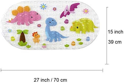 Ruiuzioong Children Long Non-Slip PVC Rubber Bath Tub Shower Mat Bathtub Mats with Suction Cup Powerful Suction Cup Gripping Machine Washable Antibacterial (Dinosaur, 27 * 15 Inch)