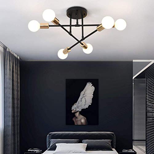 Vintage plafondlamp, E27, moderne plafondlamp, 6 lampen, industriële hanglamp voor slaapkamer, woonkamer - Afbeelding 6