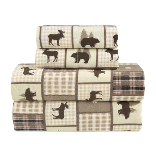 Flannel Sheets Queen Size Rich Cotton -High GSM Flannel Bed Sheet Deep Pockets - Warm & Cozy Flannel Sheet Set for All Seasons (Lodge Check)