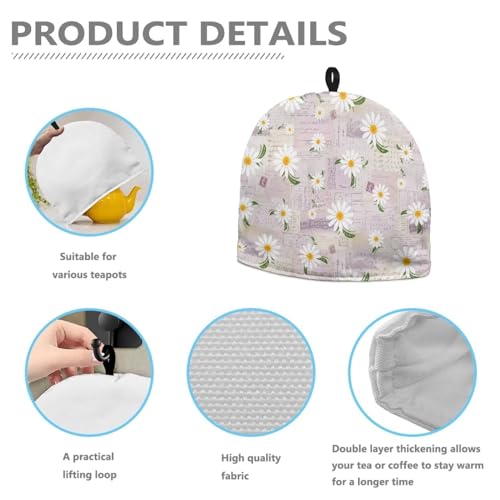 Image of Generic Hudotybom Daisy Tea Cozy for Teapot Insulated Large Teapot Cover to Keep Warm Tea Kettle Cover Machine Washable Coffee Pot Cloth Covers Kitchen Home Decorations for Housewife Mom, CZA49