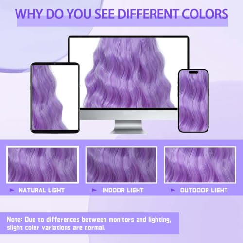 Image of Pastel Purple Wavy Bob Wig for Women, Short Shoulder Length Synthetic Wig with Bangs, Natural Looking Lightweight Hairpiece for Daily Wear & Cosplay Costume Party