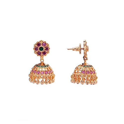 Image of Radha's Creations brass Ruby Emerald stud earrings one gram gold for women and girls one gram gold