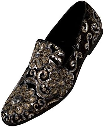 Amali Fabian, Men's Slippers - Mens Loafers - Slip On Shoes -Sequin Shoes, Embroidered Smoking Slipper, Fashion, Designer - Mens Dress Shoes, Black Size 12