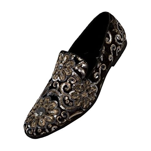 Amali Fabian, Men's Slippers - Mens Loafers - Slip On Shoes -Sequin Shoes, Embroidered Smoking Slipper, Fashion, Designer - Mens Dress Shoes, Black Size 12 Cover
