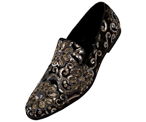 Amali Fabian, Men's Slippers - Mens Loafers - Slip On Shoes -Sequin Shoes, Embroidered Smoking Slipper, Fashion, Designer - Mens Dress Shoes, Black Size 11