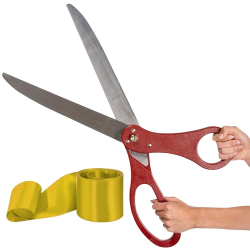 グランドオープニングセレモニーキット – 25インチ レッドジャイアンツリボンカットはさみ ゴールドリボン付き 就任式やセレモニー用 特別なイベント用の巨大はさみ