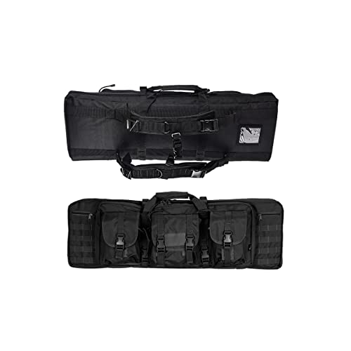 Lancer Tactical 600 Denier Polyester Double Carbine Soft Case Accessory Pouches MOLLE Webbing Secondary Gun Compartment Quick Detach Buckles Inner Storage Backpack Straps (Black)